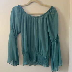 Off the Shoulder Blue Blouse